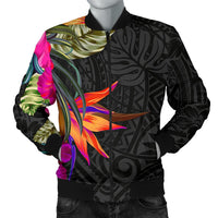 Polynesian Men's Bomber Jacket - Hibiscus Pattern Black - Polynesian Pride