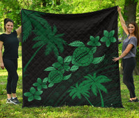 Hawaii Turtle Plumeria Coconut Tree Polynesian Premium Quilt - Green Green - Polynesian Pride