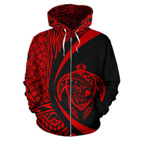 Polynesian Turtle Map of Hawaii Zip Hoodie Red Circle Style - Polynesian Pride