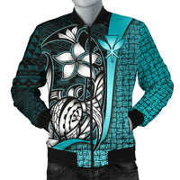 Polynesian Hawaii Men Bomber Jacket Turquoise - Turtle with Hook - Polynesian Pride
