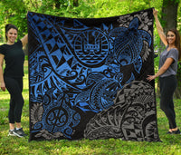 Tahiti Polynesian Premium Quilt - Blue Turtle Hibiscus Flowing BLUE - Polynesian Pride