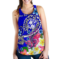 Tonga Custom Personalised Women's Racerback Tank - Turtle Plumeria (Blue) - Polynesian Pride