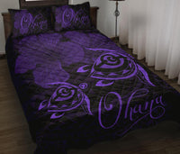 Hawaii Turtle Ohana Hibiscus Poly Quilt Bed Set Purple - Polynesian Pride