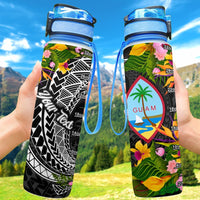 Guam Custom Personalised Hydro Tracking Bottle - Seal Spiral Polynesian Patterns Hydro Tracking Bottle - Guam 32oz Large Black - Polynesian Pride