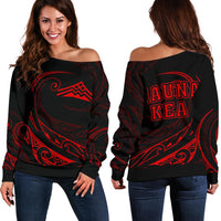 Hawaiian Mauna Kea Polynesian Women's Off Shoulder Sweater - Red - Frida Style Red - Polynesian Pride