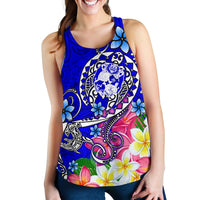 Tonga Women's Racerback Tank - Turtle Plumeria (Blue) - Polynesian Pride