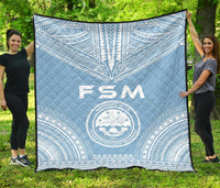 Federated States Of Micronesia Premium Quilt - FSM Seal Polynesian Chief Light Blue Version Blue - Polynesian Pride