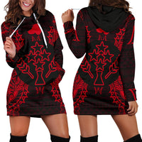 Kosrae Polynesian Hoodie Dress Map Red Red - Polynesian Pride