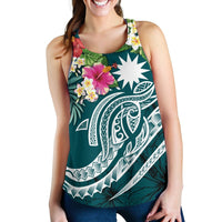 Nauru Polynesian Women's Racerback Tank - Summer Plumeria (Turquoise) - Polynesian Pride