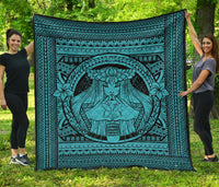 Hawaii Polynesian Pele Kanaka Premium Quilt Blue Blue - Polynesian Pride