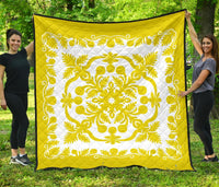 Hawaiian Premium Quilt Royal Pattern - Yellow And White Yellow - Polynesian Pride