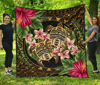 Hawaii Premium Quilt - Turtle Strong Pattern Hibiscus Plumeria Art AH Black - Polynesian Pride