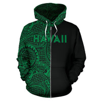 Hawaii Kanaka Polynesian Zip up Hoodie The Half Green - Polynesian Pride