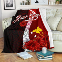 Papua New Guinea Polynesian Custom Personalised Premium Blanket - Coat Of Arm With Hibiscus White - Polynesian Pride