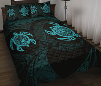 Hawaii Polynesian Turtle Quilt Bed Set Blue - Polynesian Pride