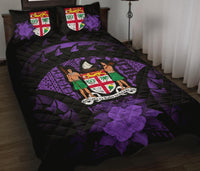 Fiji Polynesian Quilt Bed Set Hibiscus Purple Black - Polynesian Pride