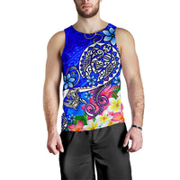 Polynesian Men's Tank Top - Turtle Plumeria Blue Color - Polynesian Pride