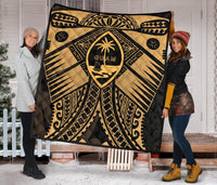 Guam Polynesian Premium Quilt - Guam Gold Seal with Polynesian Tattoo - Polynesian Pride