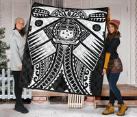 Samoa Polynesian Premium Quilt - Samoa White Seal with Polynesian Tattoo - Polynesian Pride