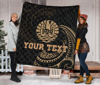 Tahiti Polynesian Custom Personalised Premium Quilt - Gold Tribal Wave - Polynesian Pride