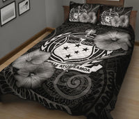 Samoa Polynesian Quilt Bed Set - Samoa Coat Of Arms & Black Hibiscus - Polynesian Pride