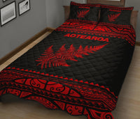 Aotearoa New Zealand Maori Quilt Bed Set Silver Fern Red - Polynesian Pride