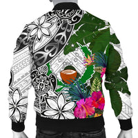 Pohnpei Custom Personalised Men's Bomber Jacket White - Turtle Plumeria Banana Leaf - Polynesian Pride