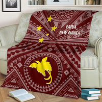 Papua New Guinea Premium Blanket - Flag With Polynesian Patterns (Red) White - Polynesian Pride