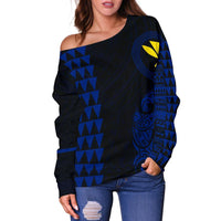 Hawaii Kanaka Polynesian Personalized Women's Off Shoulder Sweater - Blue - Polynesian Pride