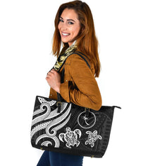 Chuuk Micronesian Large Leather Tote Bag - White Tentacle Turtle - Polynesian Pride