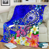 Samoa Premium Blanket - Turtle Plumeria (Blue) - Polynesian Pride