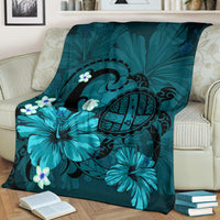 Hawaii Turtle Poly Tribal Turquoise Premium Blanket - Polynesian Pride