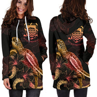 Tuvalu Polynesian Hoodie Dress - Turtle With Blooming Hibiscus Gold - Polynesian Pride