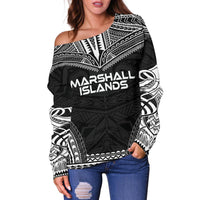 Marshall Islands Polynesian Chief Women's Off Shoulder Sweater - Black Version - Polynesian Pride