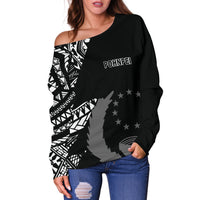 Pohnpei Women's Off Shoulder Sweater - Micronesian Pattern Flash Black - Polynesian Pride