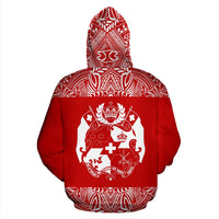 Tonga All Over Hoodie Polynesian Red and White - Polynesian Pride