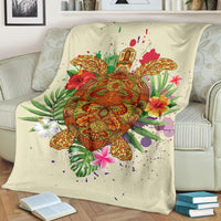 Hawaii Turtle Life Hibiscus Design Premium Blanket - Polynesian Pride