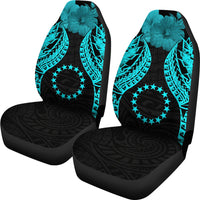 Cook islands Polynesian Car Seat Covers Pride Seal And Hibiscus Neon Blue - Polynesian Pride
