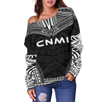 Northern Mariana Islands Polynesian Chief Women's Off Shoulder Sweater - Black Version - Polynesian Pride