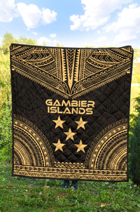 Gambier Islands Premium Quilt - Gambier Islands Flag Polynesian Chief Gold Version - Polynesian Pride
