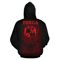 Tonga Polynesian All Over Zip up Hoodie Red Tribal Pattern - Polynesian Pride