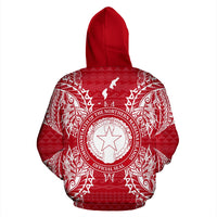 Northern Mariana Islands Polynesian ll Over Hoodie Map Red White - Polynesian Pride