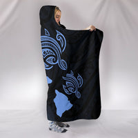 Hawaii Hibiscus Map Polynesian Ancient Blue Turtle Hooded Blanket - Polynesian Pride