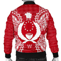 Pohnpei Polynesian Men's Bomber Jacket Map Red White - Polynesian Pride