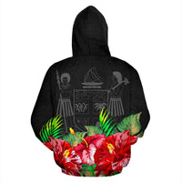 Fiji Polynesian Hoodie Black Hibiscus - Polynesian Pride