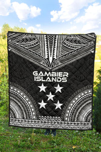 Gambier Islands Premium Quilt - Gambier Islands Flag Polynesian Chief Black Version - Polynesian Pride