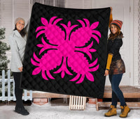 Hawaiian Premium Quilt Royal Pattern - Black And Pink - A2 Style - Polynesian Pride