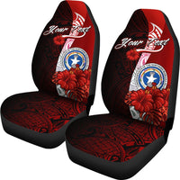 Northern Mariana Islands Polynesian Custom Personalised Car Seat Covers - Coat Of Arm With Hibiscus - Polynesian Pride