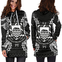 Tuvalu Polynesian Hoodie Dress Map Black - Polynesian Pride