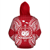 Samoa Polynesian All Over Zip up Hoodie Map Red White - Polynesian Pride